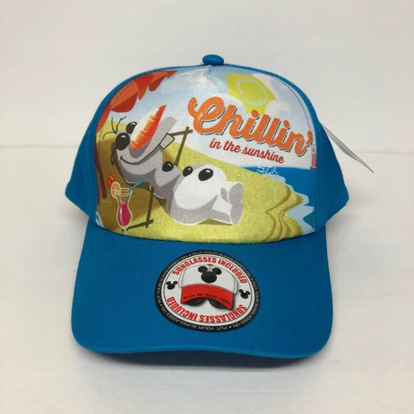 Kids Hat Frozen Olaf Chillin' in the Sunshine with Flip Down Sunglasses New - Picture 5 of 12